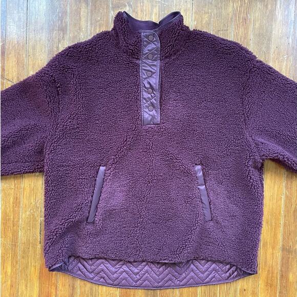 Athleta 2X Sherpa Snap Sweatshirt Spiced Cabernet Pullover Oversized Coat - Picture 6 of 10